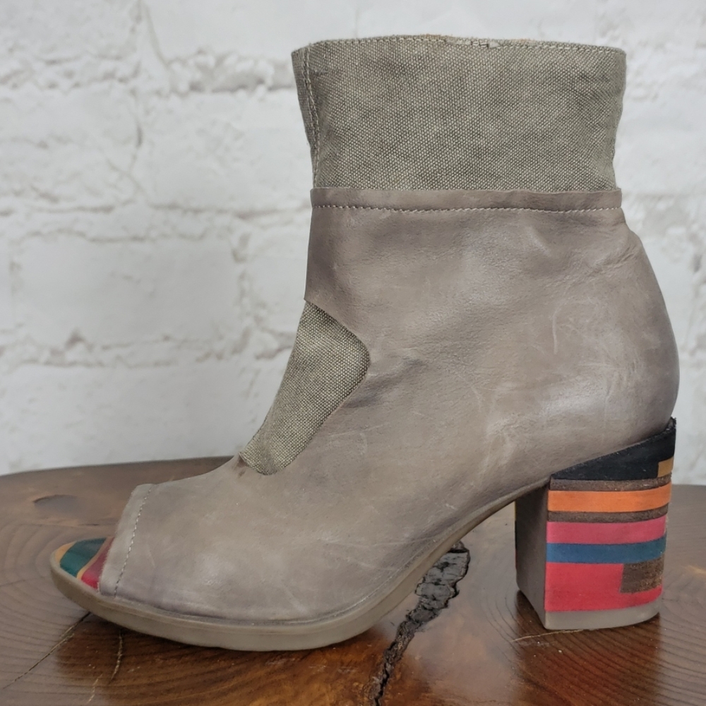 Women’s Taupe Ankle Bootie with Color-Block Heel
